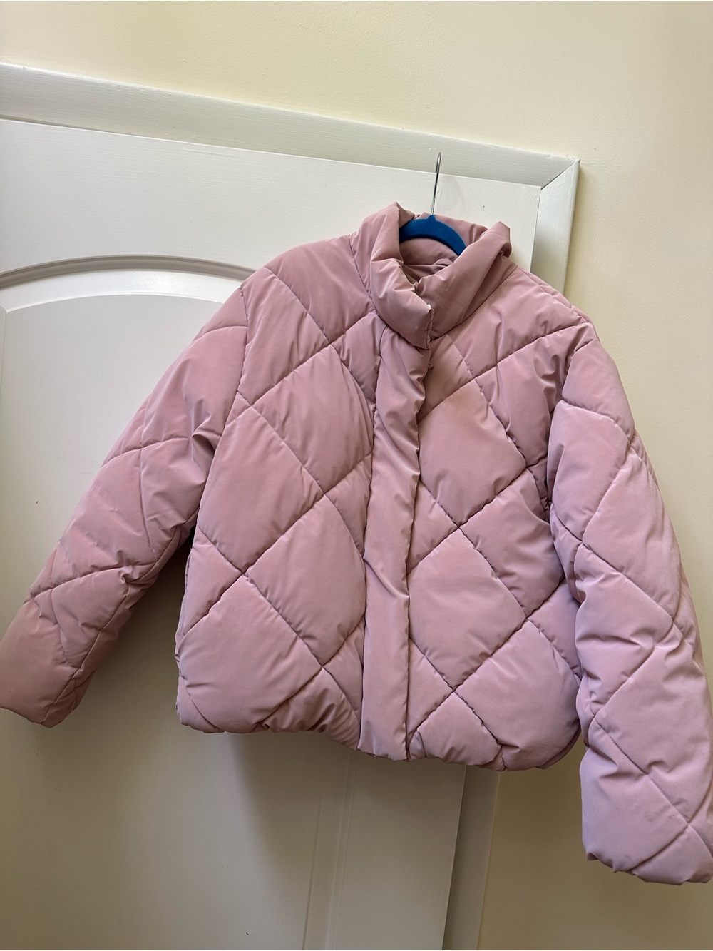 Zara Light Pink Diamond-Quilt Puffer Jacket - Kids